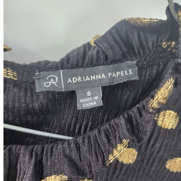 ADRIANA PAPELL Black and Gold Dot Crinkle Top Womens Size Small S - Picture 2 of 4